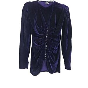 Vintage Emanuel Ungaro Bergdorf Top Purple Velvet Ruched Bustier Button Up